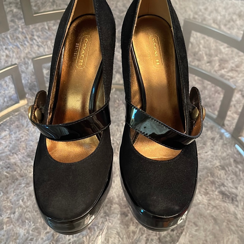 Coach Maryjane Block gold heels